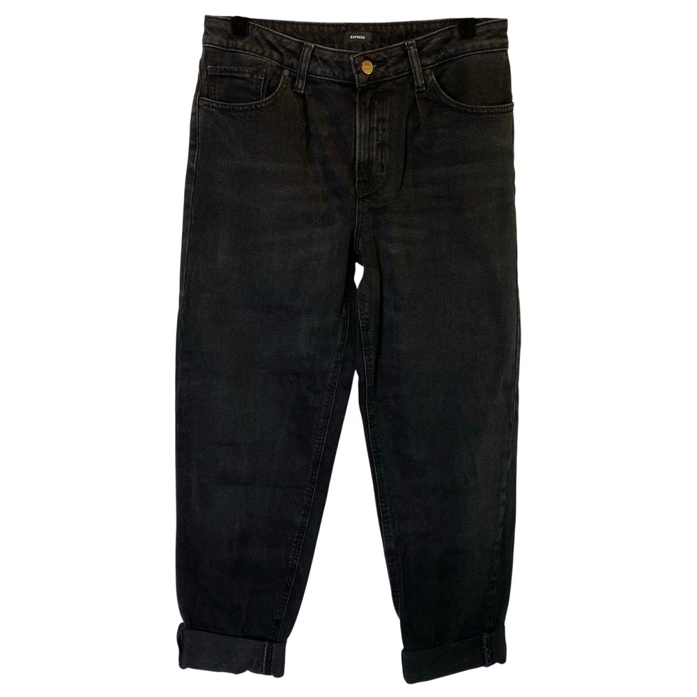 Express Women's Size 6 Relaxed Tapered Mid Rise Black Denim Jeans Cotton‎